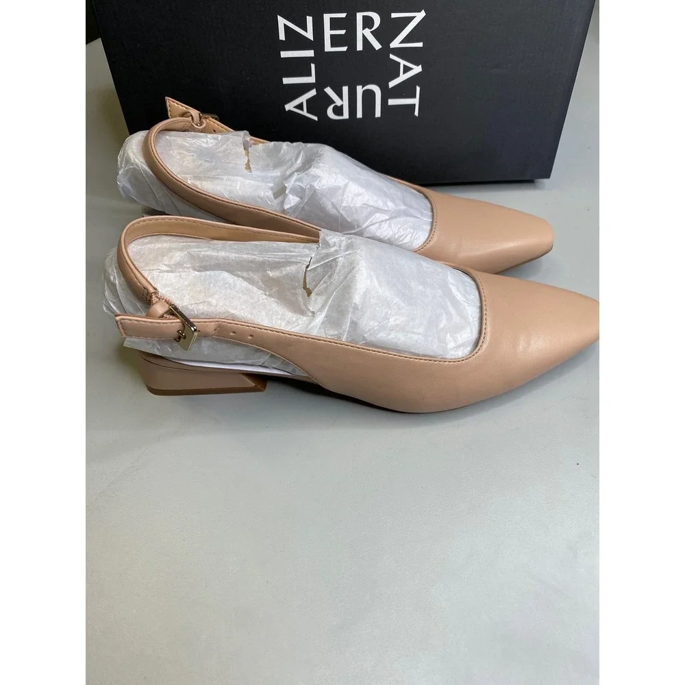 Naturalizer Ginger Barely Nude Leather Slingback Block Heel Pumps Size 7.5m